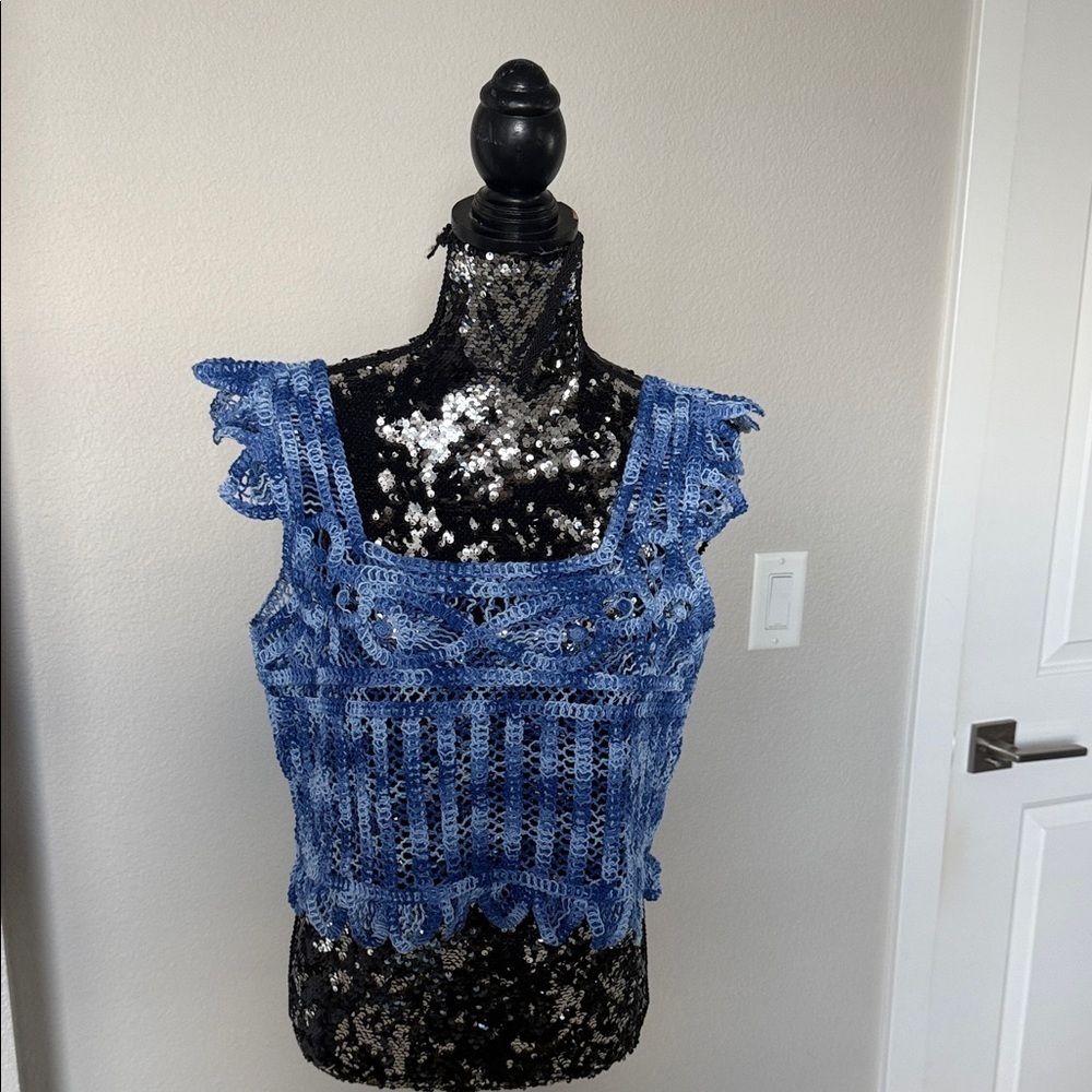 Chic Blue Crochet Crop Top